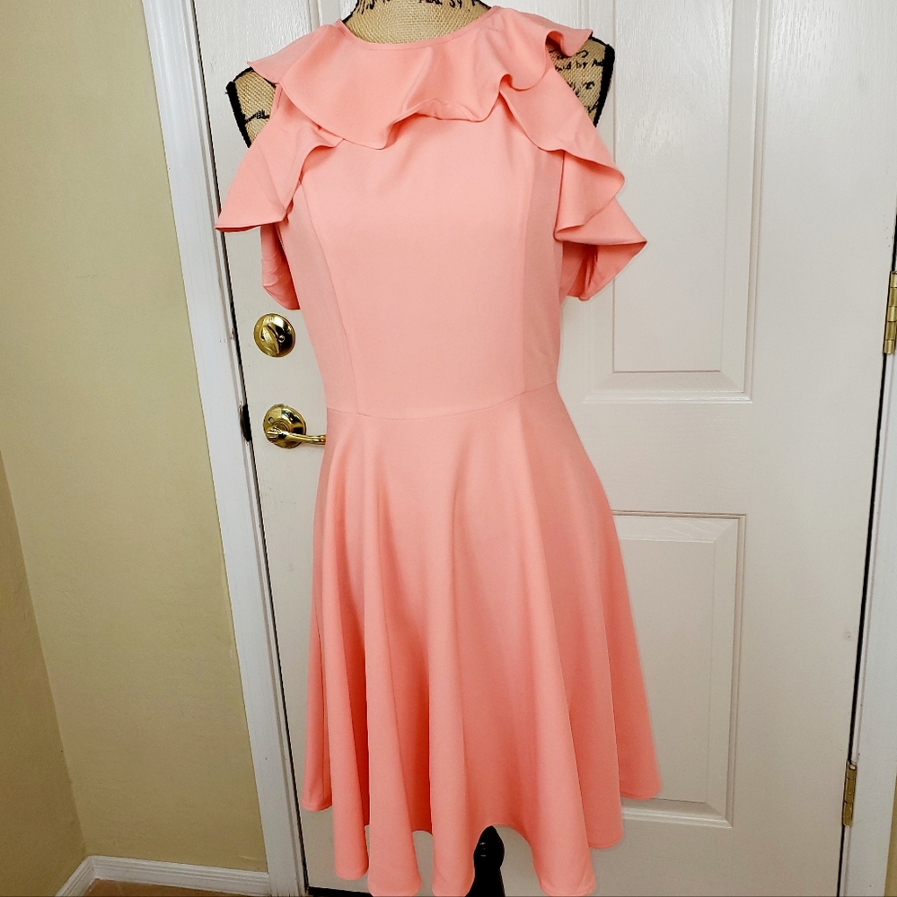 NICOLE MILLER STUDIO Ruffle Cold Shoulder Dress 